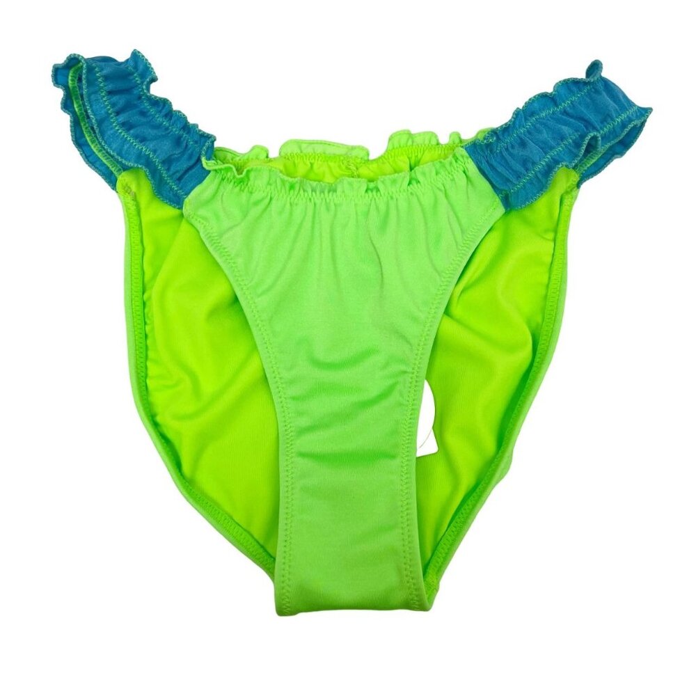 NEW Peixoto Amore Bikini Bottom Bright Green & Blue Ruched Color Block - Large